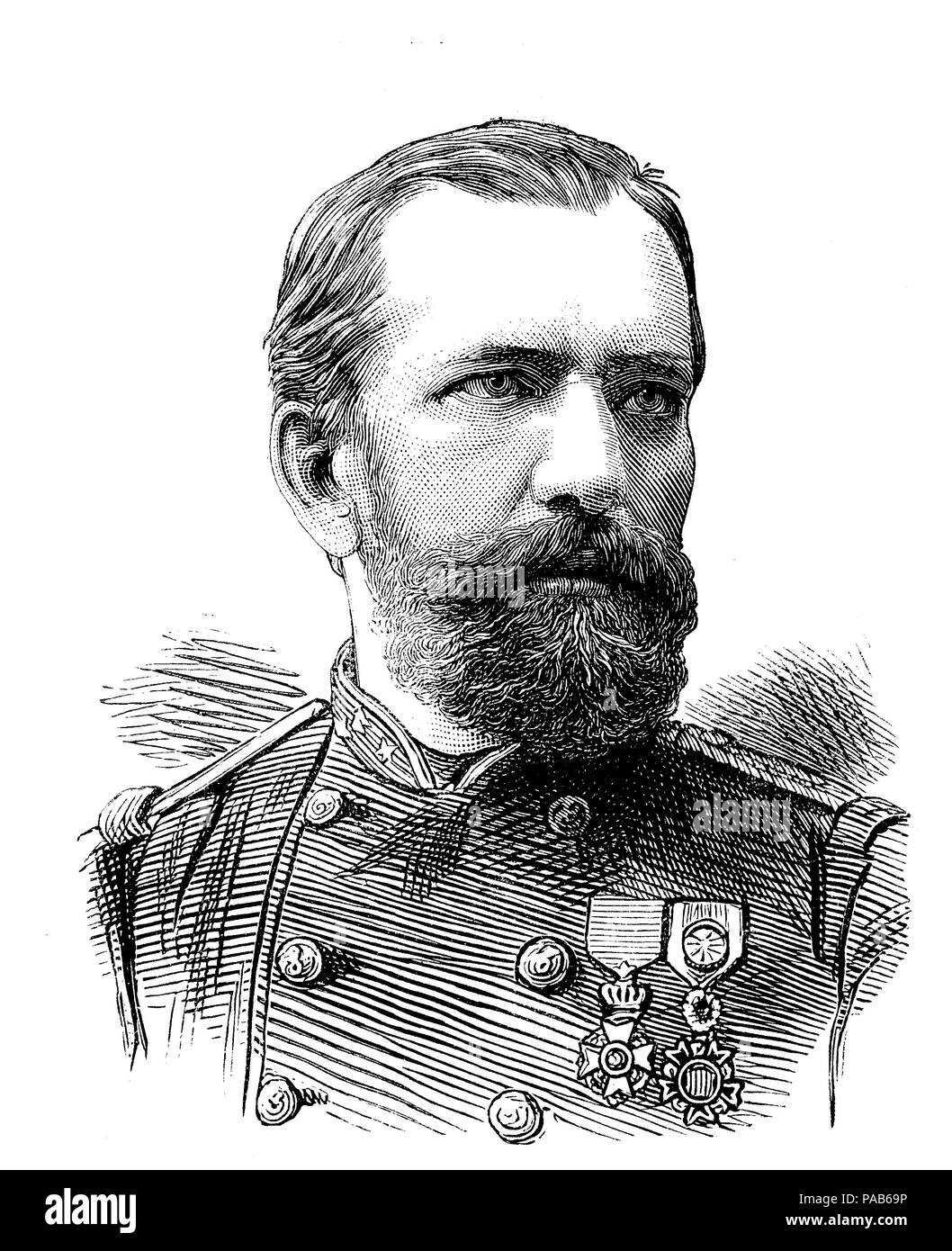 Cliquez pour§ois Ernest Cambier, 21 juin 1844 - 22 juillet 1909, un voyageur de l'Afrique belge et a entamé la construction du premier chemin de fer au Congo, l'amélioration numérique reproduction d'une gravure sur bois originale d'imprimer à partir de l'année 1881 Banque D'Images