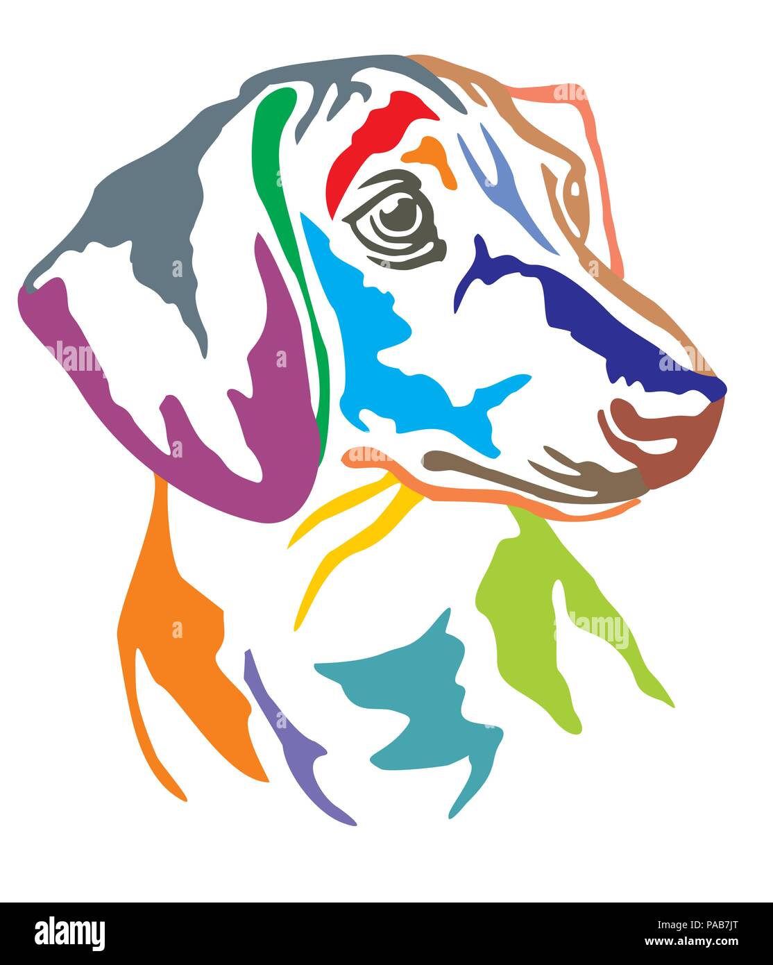 Portrait de profil décoratives colorées de chien teckel, vector illustration en différentes couleurs isolé sur fond blanc Illustration de Vecteur