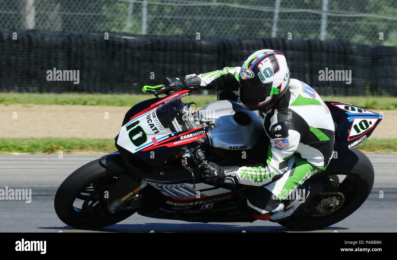 10 Moto. American Association Moto Moto Vintage Jours 2018 événement. La course moto à Mid-Ohio Sports Car la voie. Lexington, Mansfiel Banque D'Images