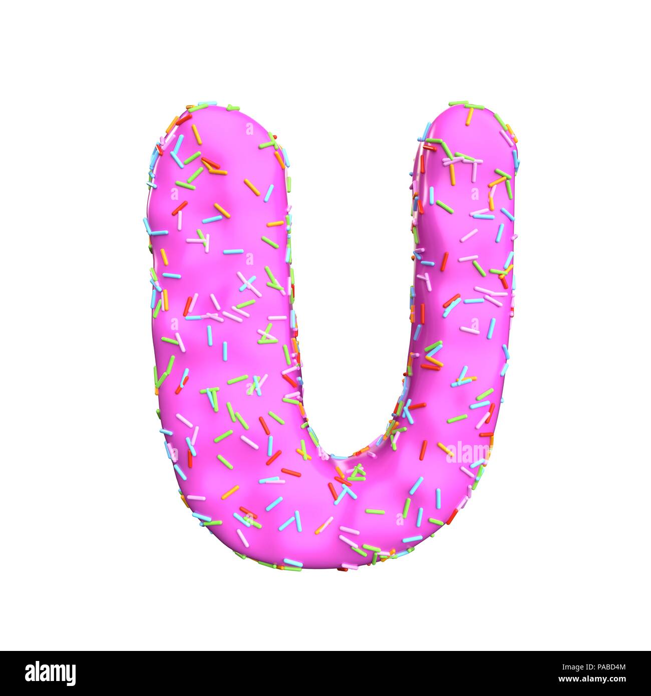 Saupoudrer de sucre rose lettre U isolé sur fond blanc Banque D'Images