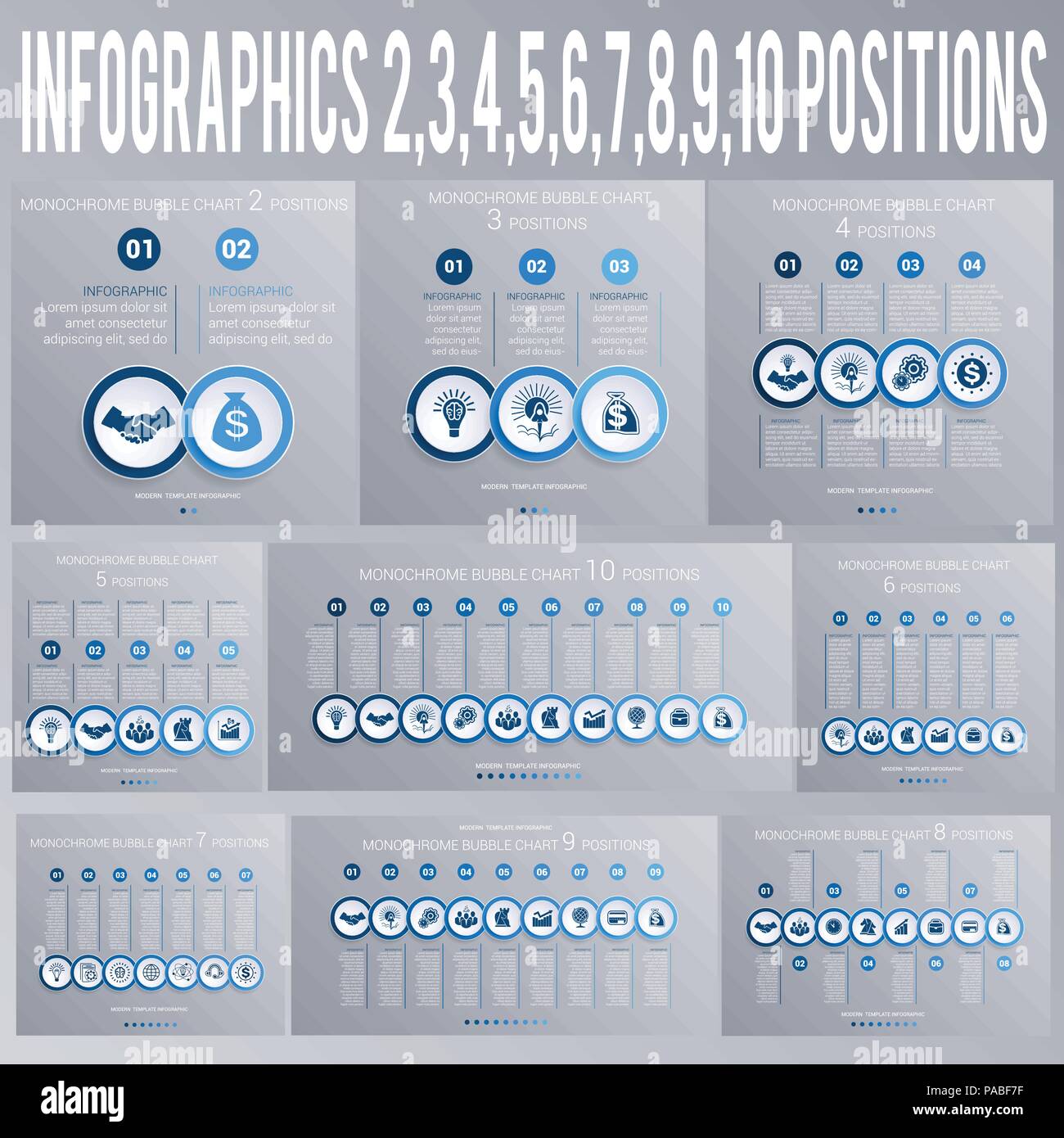 Monochrome graphique infographie bulles. Pour les modèles 2, 3, 4, 5, 6, 7, 8, 9, 10 postes. Peut être utilisé pour la présentation d'affaires, web design, infograph Illustration de Vecteur