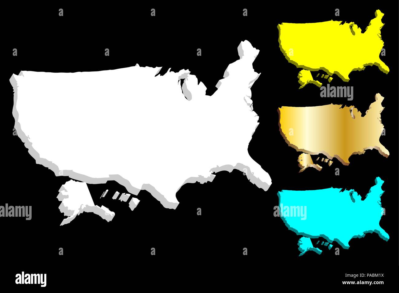3D de la carte des USA (United States of America) - blanc, bleu et or - vector illustration Illustration de Vecteur