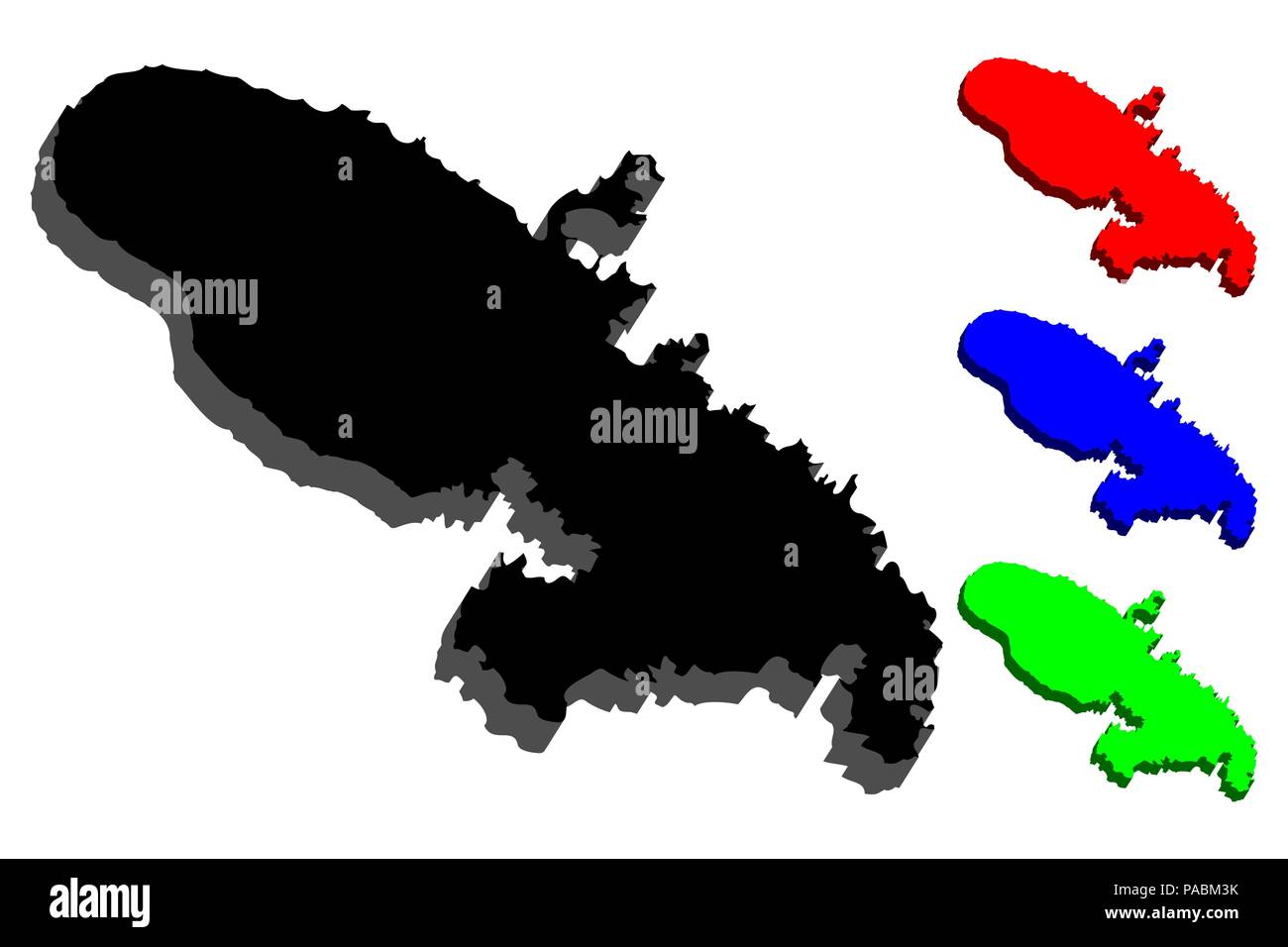 3D de la carte de la Martinique - noir, rouge, bleu et vert - vector illustration Illustration de Vecteur