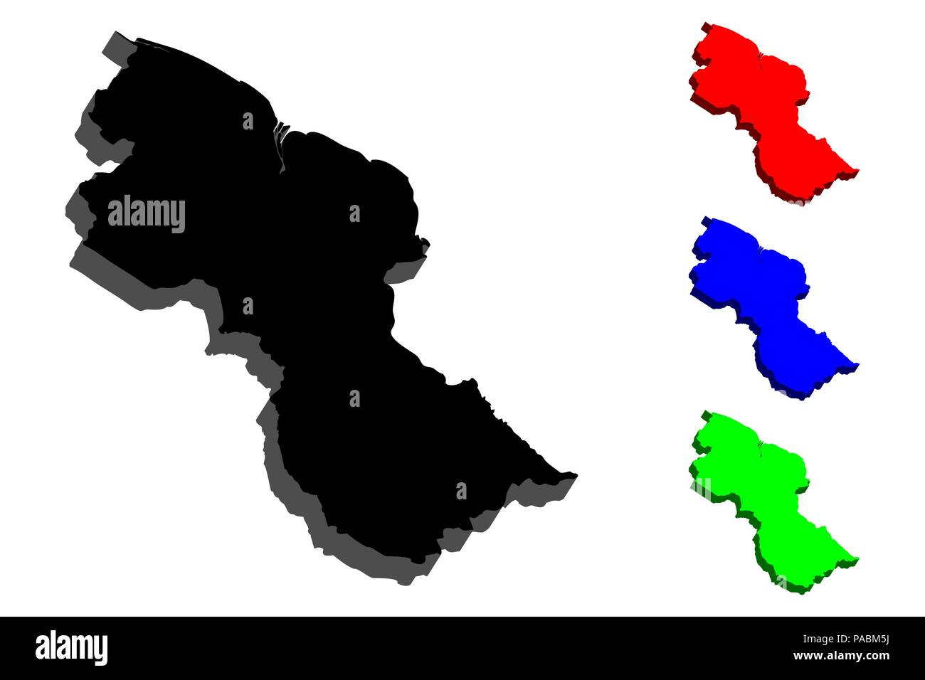 Carte 3D du Guyana (République coopérative du Guyana) - noir, rouge, bleu et vert - vector illustration Illustration de Vecteur