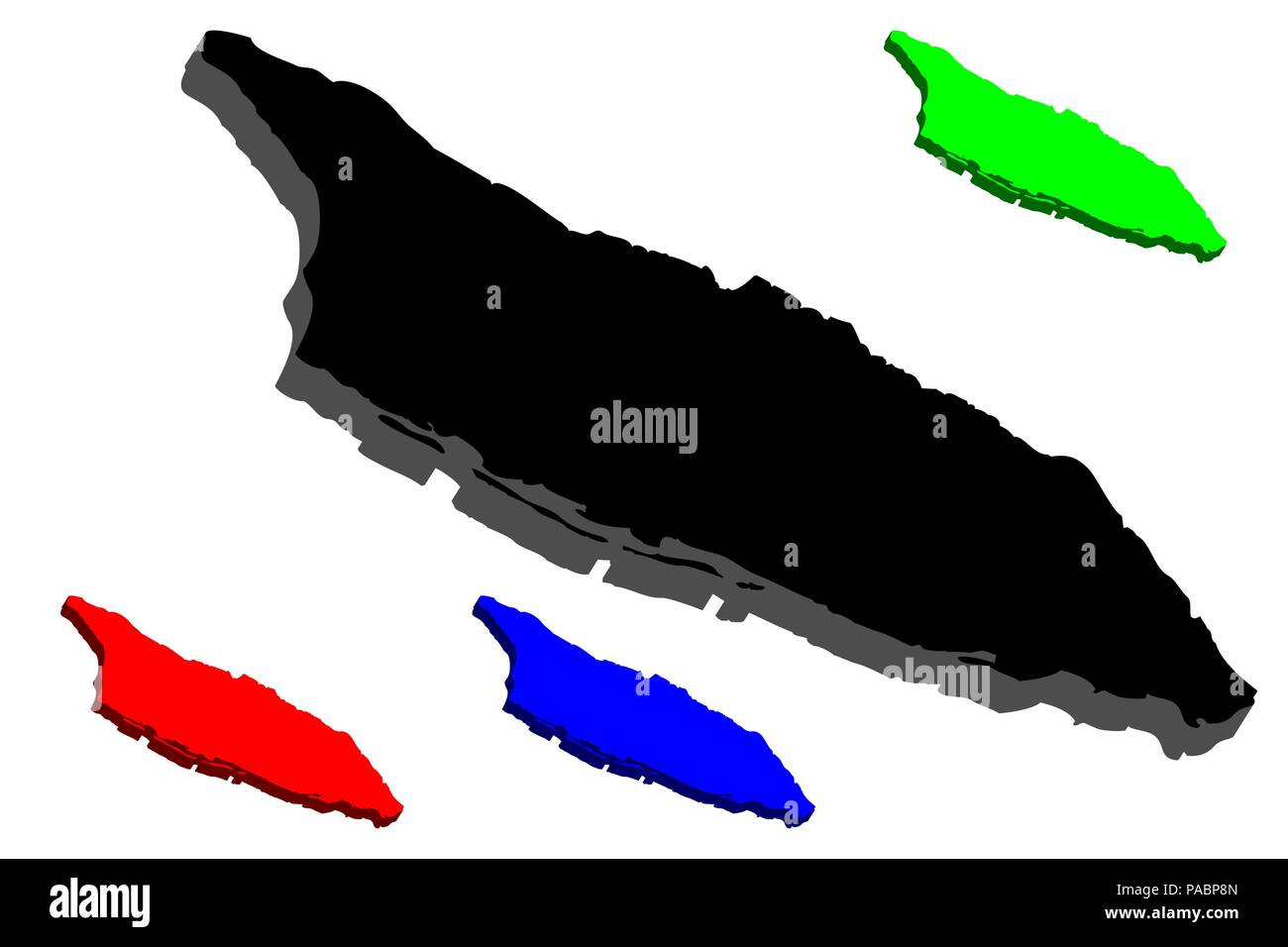 Carte 3D d'Aruba (île de Royaume des Pays-Bas) - noir, rouge, bleu et vert - vector illustration Illustration de Vecteur