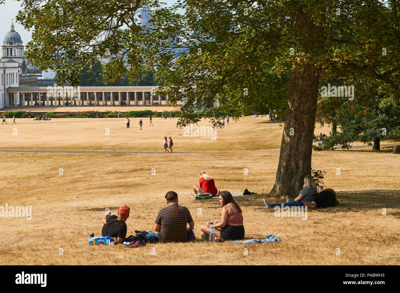 Les personnes bénéficiant du beau temps dans le parc de Greenwich, au Sud Est de Londres, au cours de la canicule de 2018 Banque D'Images