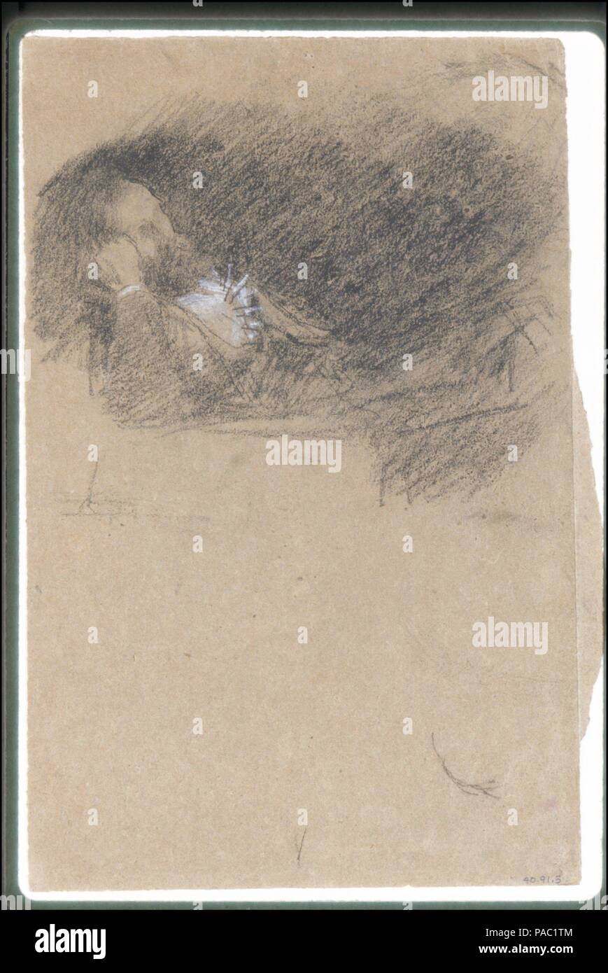 Portrait de Frederick R. Leyland. Artiste : James McNeill Whistler (américain, Lowell, Massachusetts 1834-1903 Londres). Dimensions : 11 3/8 x 7 5/16 in. (28,9 x 18,6 cm). Date : ca. 1871-73. C'est l'un des deux (voir aussi 40.91.7) encore informel portraits énigmatiques de Whistler plus significatifs de son patron tout en travaillant sur un long portrait à l'huile de Leyland (Freer Gallery of Art, Washington) à la maison du gardien, près de Liverpool, en Angleterre. Le magnat du transport maritime Leyland était un homme d'agressif mais un délice, même nourrir, mécène qui a favorisé les efforts de Whistler's début matu Banque D'Images