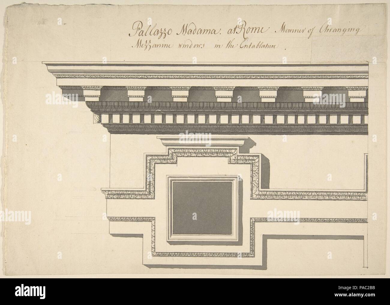 Fenêtre Mezzanine, Palazzo Madama. Artiste : Sir William Chambers (British (née en Suède), Göteborg 1723-1796 Londres). Fiche technique : Dimensions : 8 x 12 1/2 à 15/16. (22,7 x 31,8 cm). Date : ca. 1750-55. Musée : Metropolitan Museum of Art, New York, USA. Banque D'Images