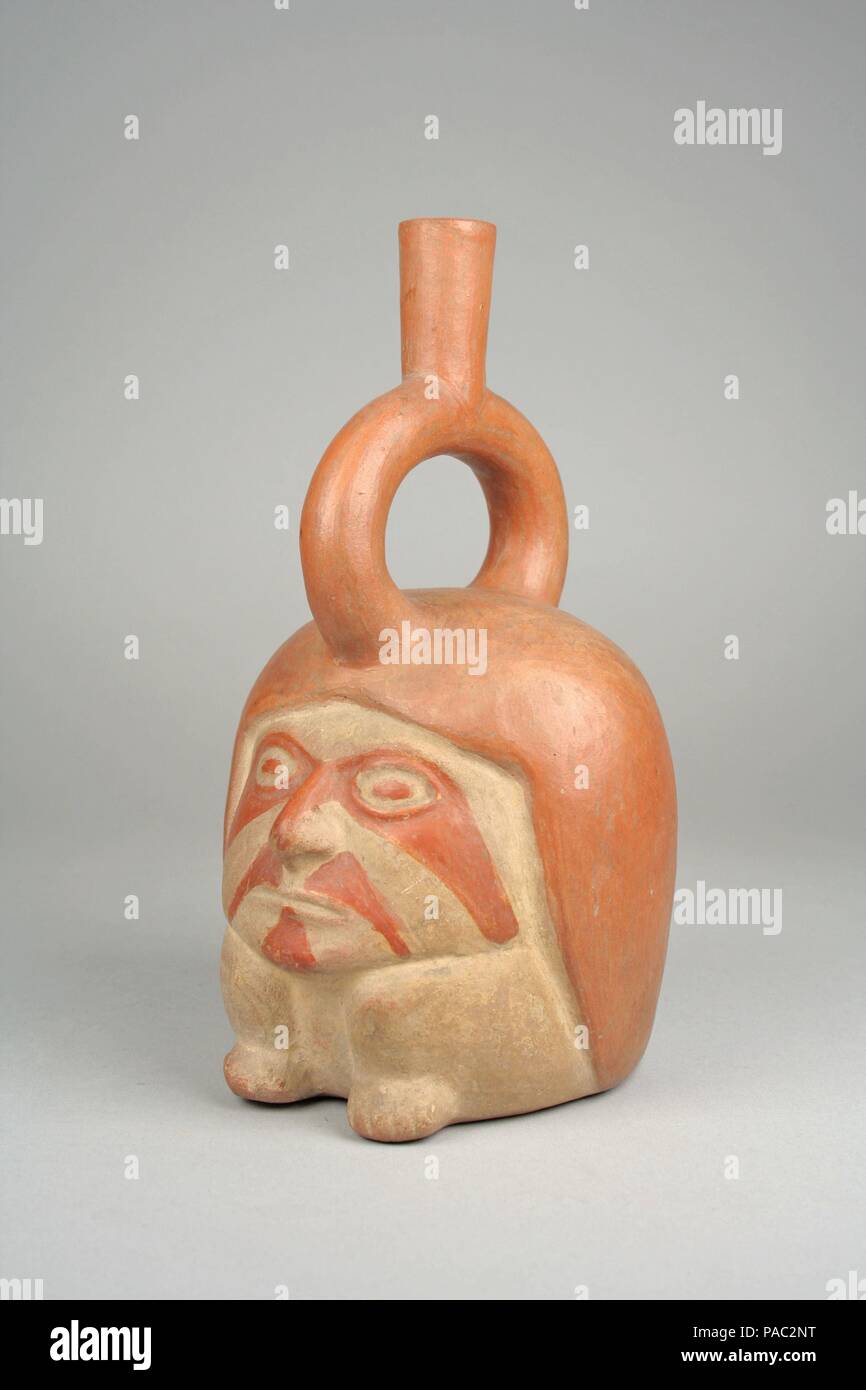 Bouteille de la tuyère d'étrier. Culture : moche. Dimensions : H. 8. (20,4 cm). Date : 1er siècle après J.-C.-B. 7e siècle. Musée : Metropolitan Museum of Art, New York, USA. Banque D'Images