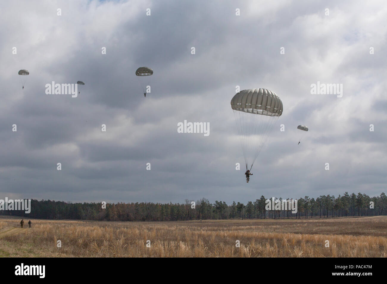 Opération Glück ab !, (OGA) est une opération aéroportée à lieu à Fort Gordon, GA, le 4 mars 2016. Le but de l'OGA est d'encourager et soutenir l'allemand et américain des relations, développer l'interopérabilité lors de la formation, et fournir une base pour de futures opérations et formation environnements réels. La 982e Compagnie de la Caméra de combat (Airborne), la 421e compagnie de quartier-maître, et l'United States Army Special Operations Command, vol, compagnie, Dwight D. Eisenhower Army Medical Center fournissent un appui pour l'OGA. (U.S. Photo de l'armée par la CPS. Tracy/McKithern) Parution Banque D'Images