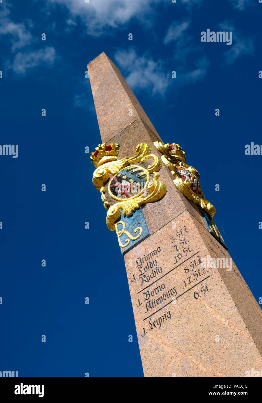 La colonne, Ringelnatzstadt Mile Post Wurzen, Saxe, Allemagne Banque D'Images