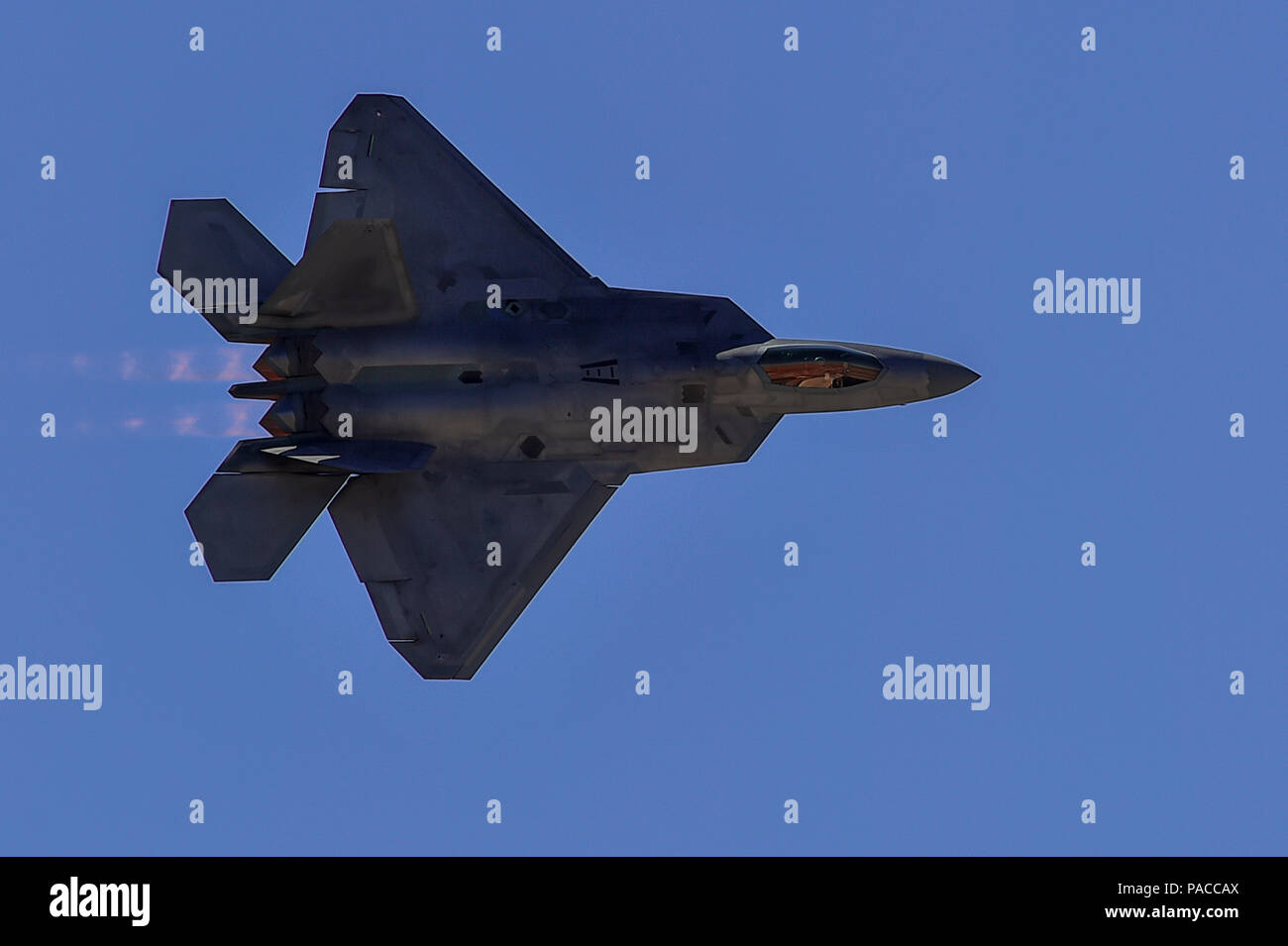 Un U.S. Air Force F-22 Raptor effectue une démonstration aérienne pendant le tonnerre et les éclairs sur Arizona Journée portes ouvertes à la base aérienne Davis-Monthan Air Force Base, en Arizona, le 12 mars 2016. La journée portes ouvertes les démonstrations aériennes de diverses équipes et de nombreuses expositions statiques permettant au public d'acquérir une meilleure compréhension de l'Armée de l'air. (U.S. Photo de l'Armée de l'air par la Haute Airman Chris Massey/libérés) Banque D'Images