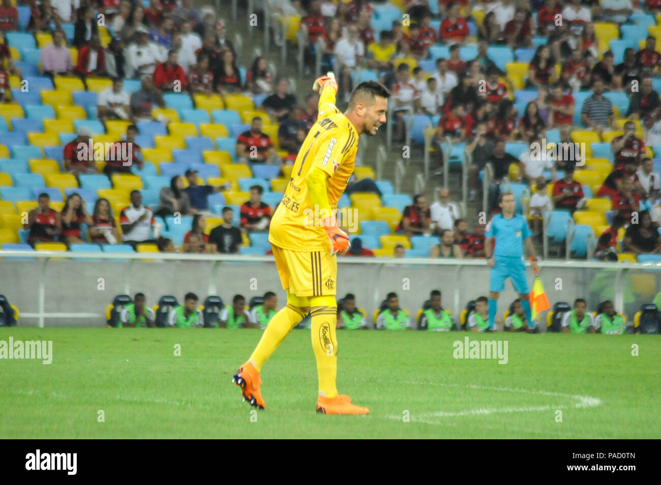 Rio de Janeiro, Brésil. 21 juillet, 2018. Gardien de Diego Alves pendant X Flamengo Botafogo tenue à Maracana pour la 14e manche du Championnat du Brésil, à Rio de Janeiro, RJ. Credit : Nayra Halm/FotoArena/Alamy Live News Banque D'Images