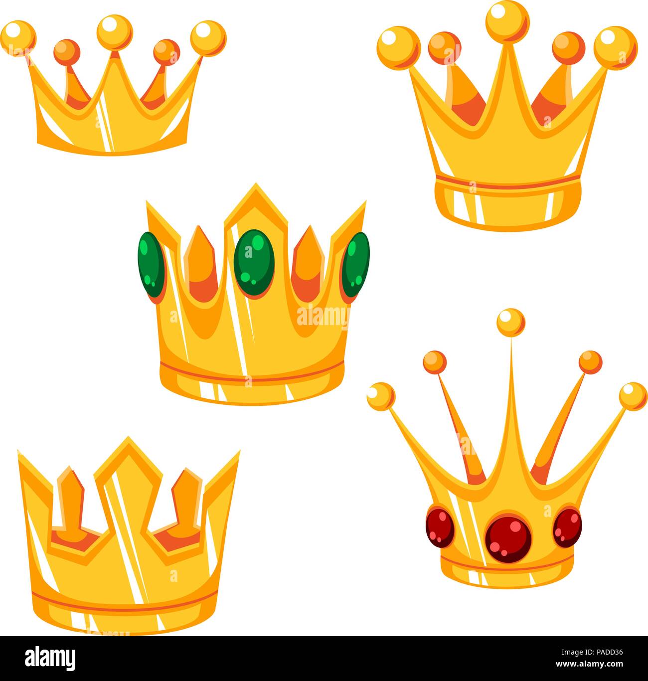 Cartoon vector Set de couronnes avec des gemmes de couleur verte et rouge Illustration de Vecteur