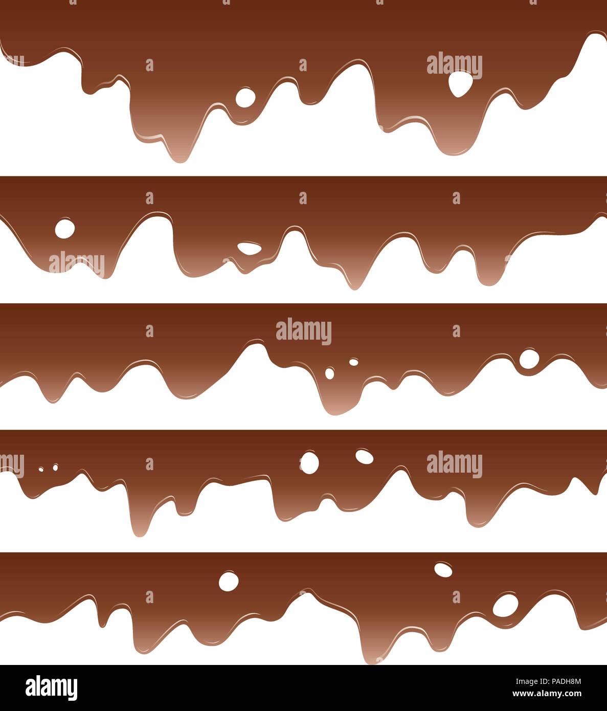 Vector set de chocolat sans frontières de chocolat liquide fondre sur fond blanc Illustration de Vecteur