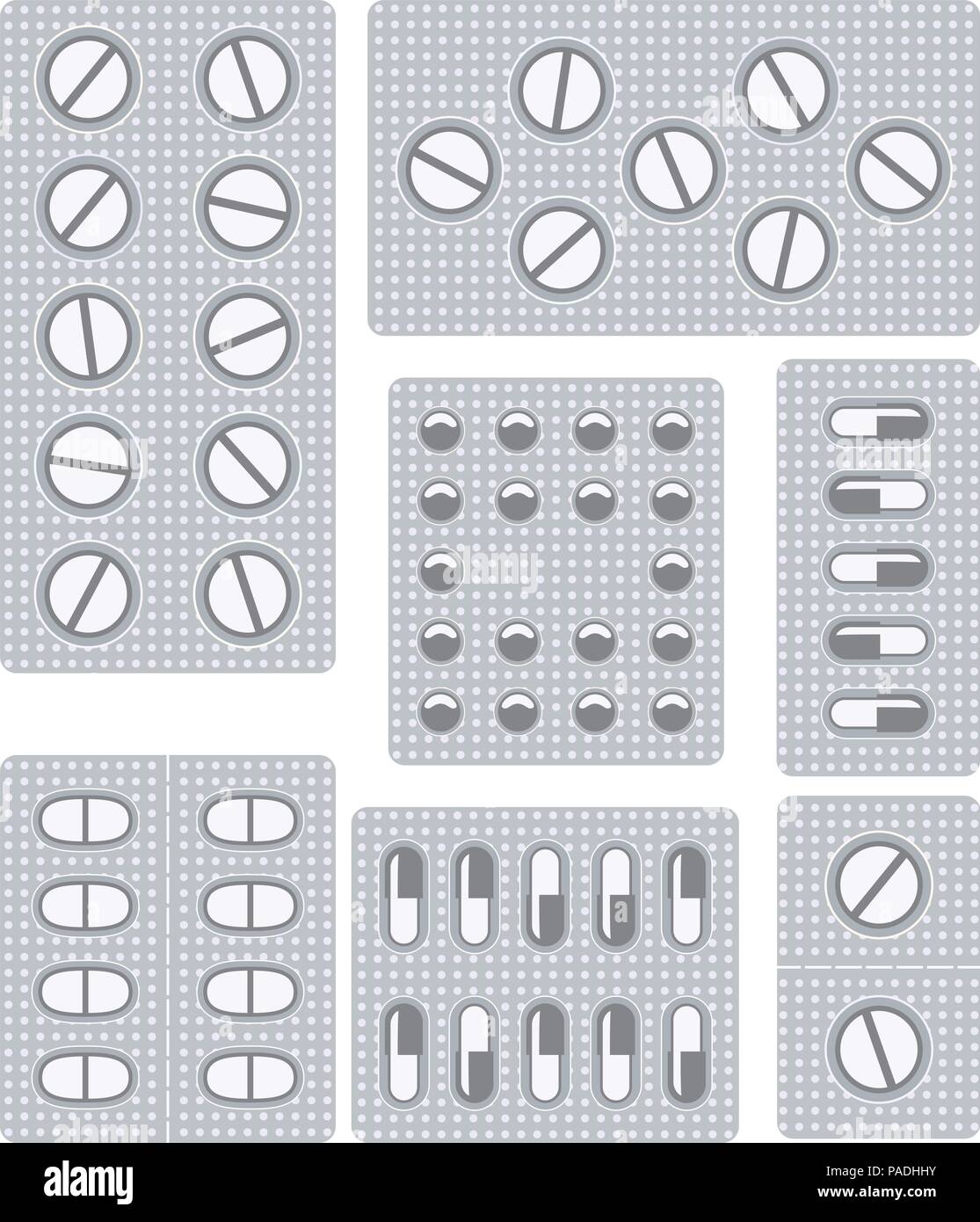 Vector set de pilules, de comprimés et gélules ampoules, télévision icônes, Pharmacy et Drug symboles sur fond blanc Illustration de Vecteur