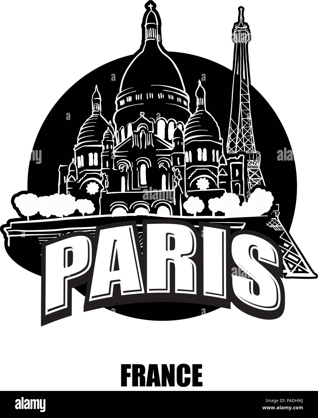 Paris, France, logo noir et blanc pour des impressions de ...