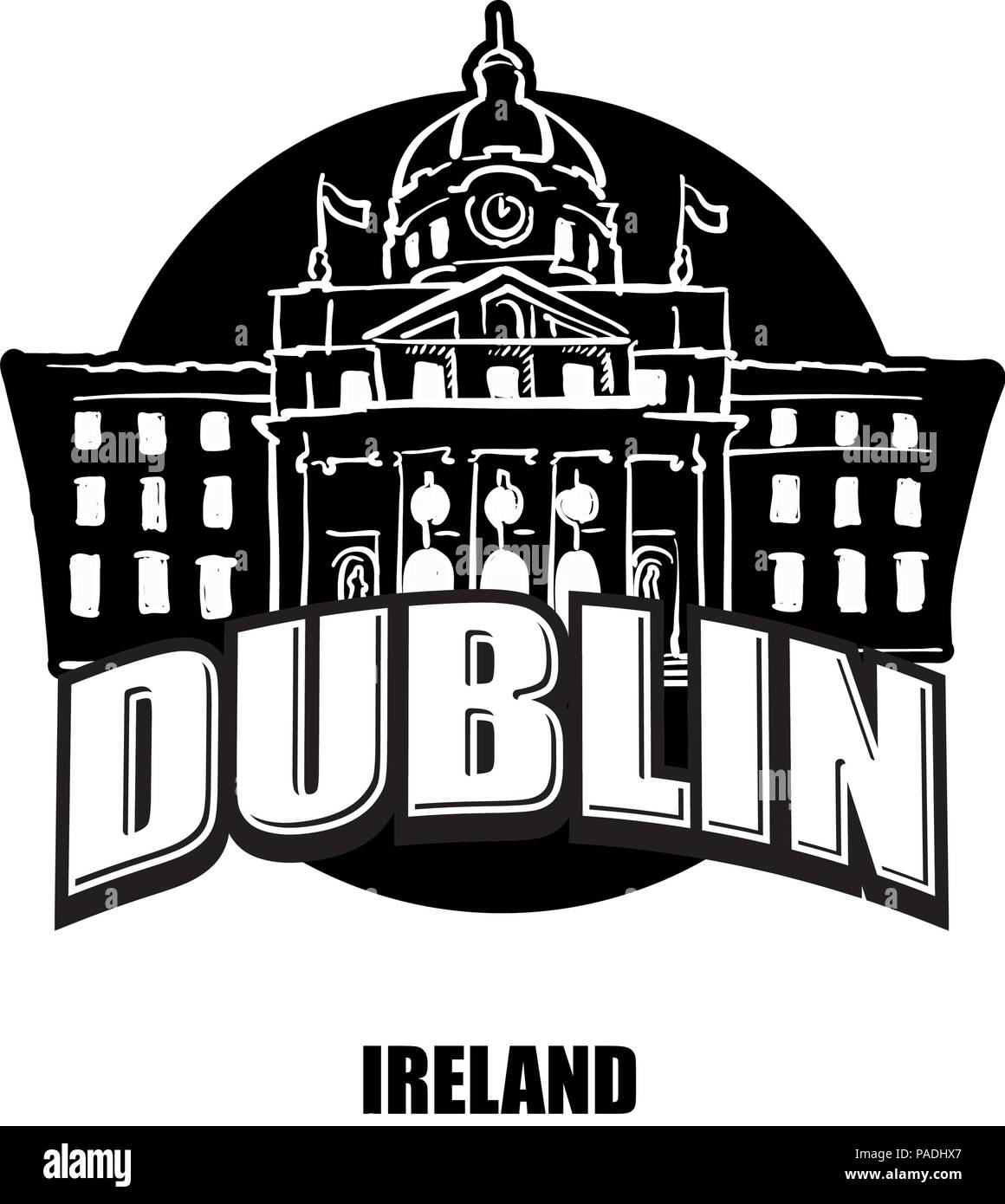 Dublin, Irlande, logo noir et blanc pour des impressions de haute qualité. Croquis vecteur dessiné à la main. Illustration de Vecteur