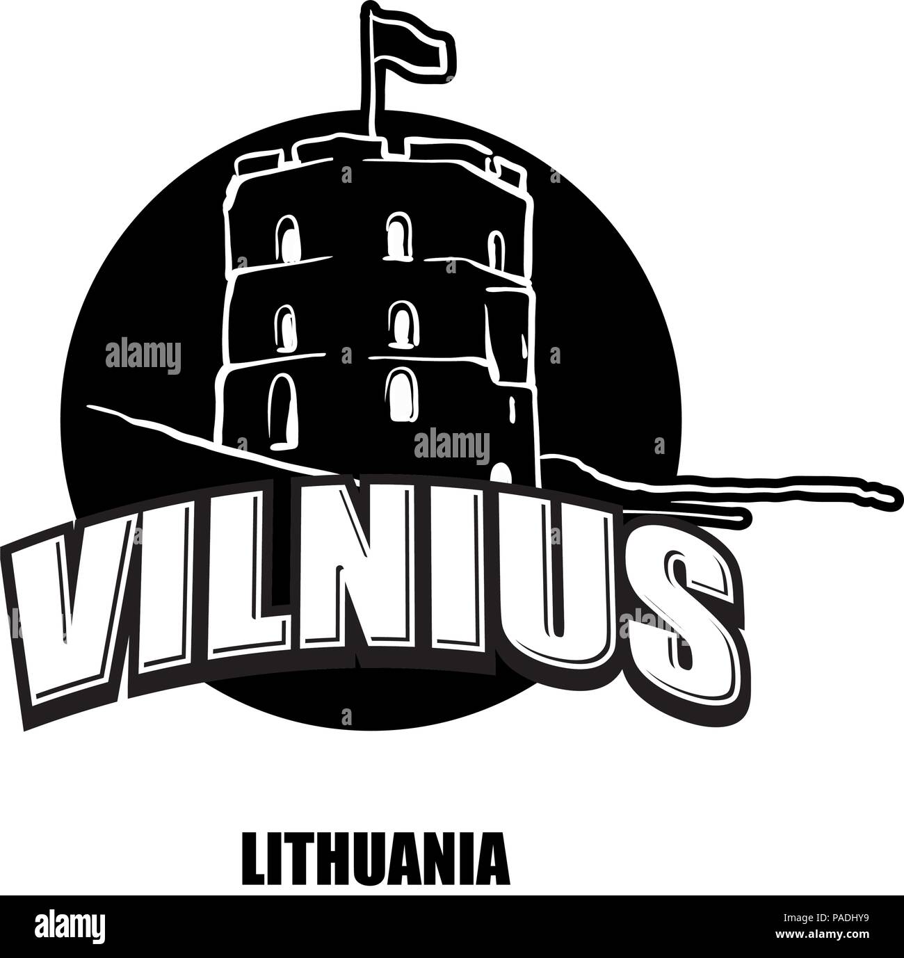 Vilnius, Lituanie, logo noir et blanc pour des impressions de haute qualité. Croquis vecteur dessiné à la main. Illustration de Vecteur