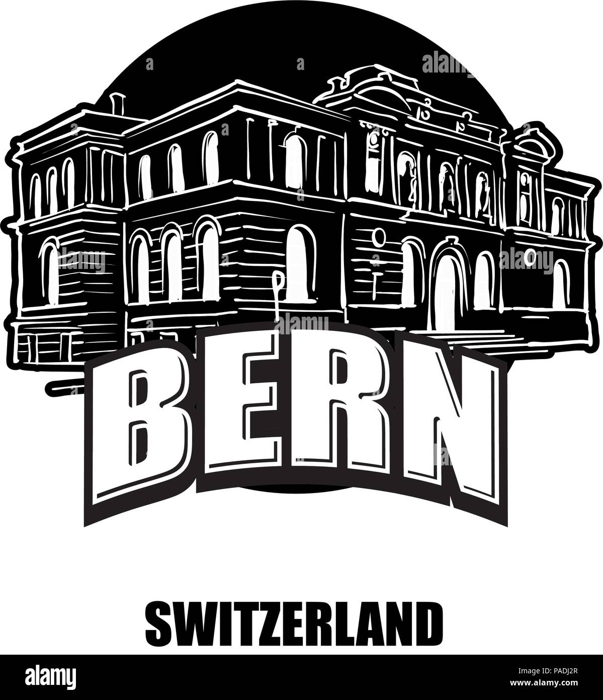 Berne, Suisse, logo noir et blanc pour des impressions de haute qualité. Croquis vecteur dessiné à la main. Illustration de Vecteur