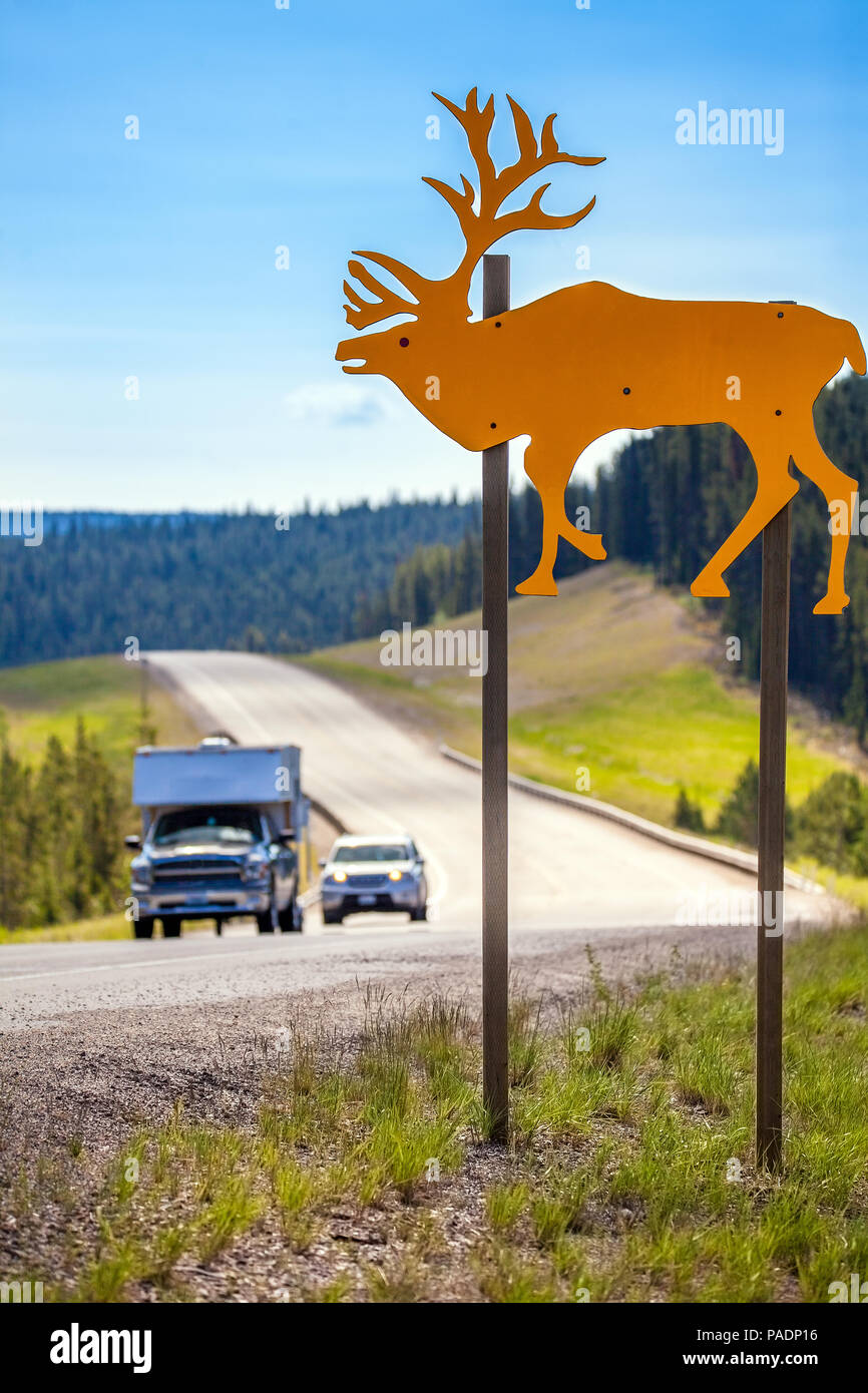 Panneau d'avertissement à Grande Cache, Alberta, Canada Banque D'Images