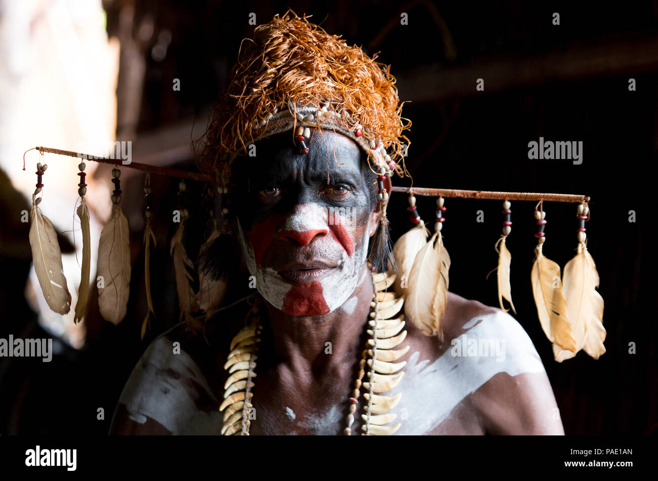 Portrait, Tribu Asmat Agats, Village, ouest de Nouvelle Guinée, Papouasie, Indonésie Banque D'Images