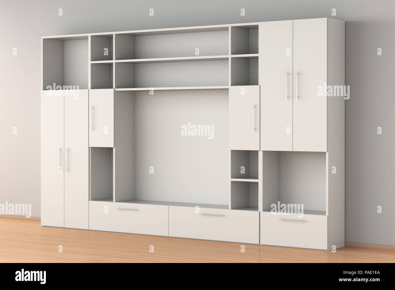 Armoire penderie blanche vide à l'intérieur. 3d illustration Banque D'Images