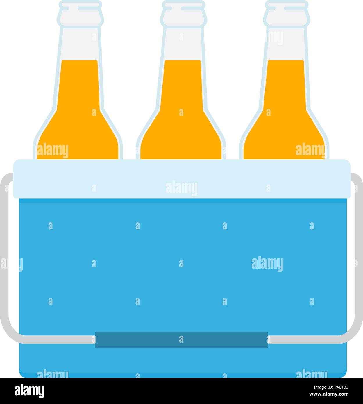 Congélateur-sac dans la couleur bleue. Sac refroidisseur avec des bouteilles de bière. Glacière portative icône. Vector illustration isolé sur fond blanc. Illustration de Vecteur