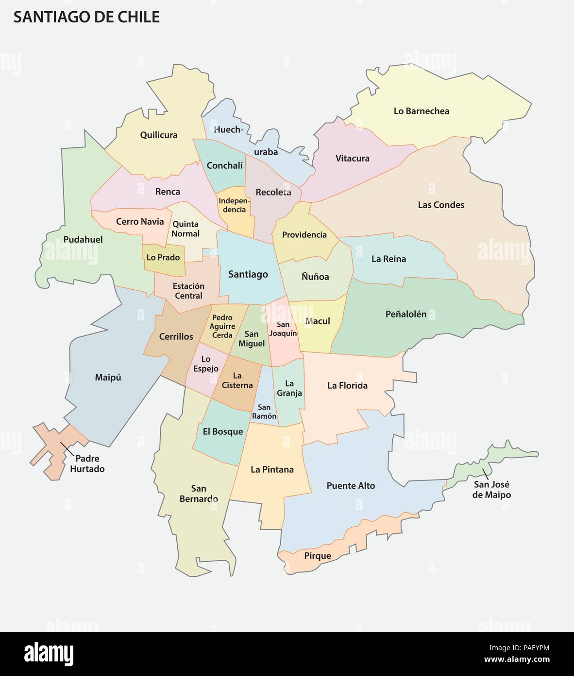 Carte vectorielle administrative et politique de l'agglomération, Santiago du Chili. Illustration de Vecteur