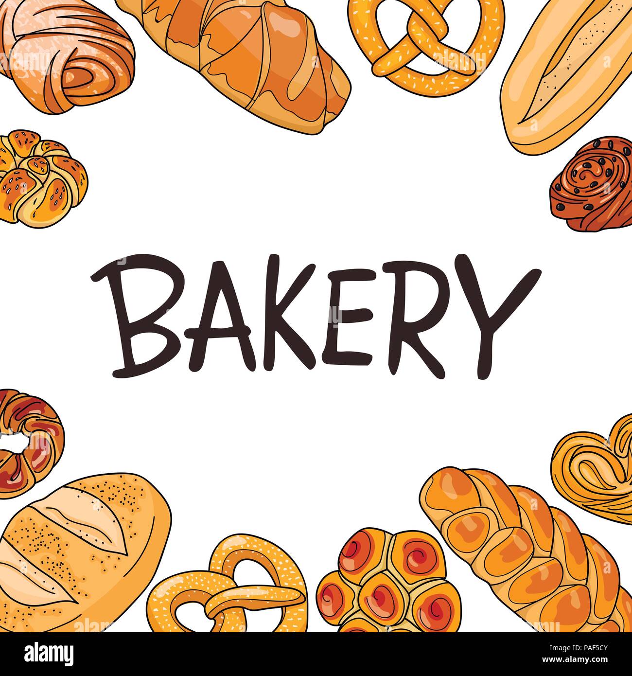 Décor pour un magasin ou un café avec des pâtisseries, pain, pâtisserie. Boulangerie, pain maison, illustration manuscrite avec lettrage. Pancarte, vector Illustration de Vecteur