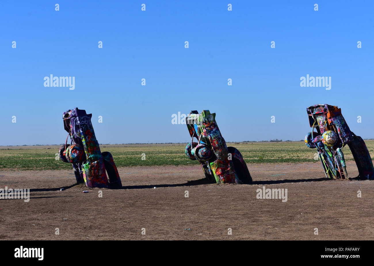 Voitures à Cadillac Cadillac Ranch à Amarillo au Texas. Banque D'Images