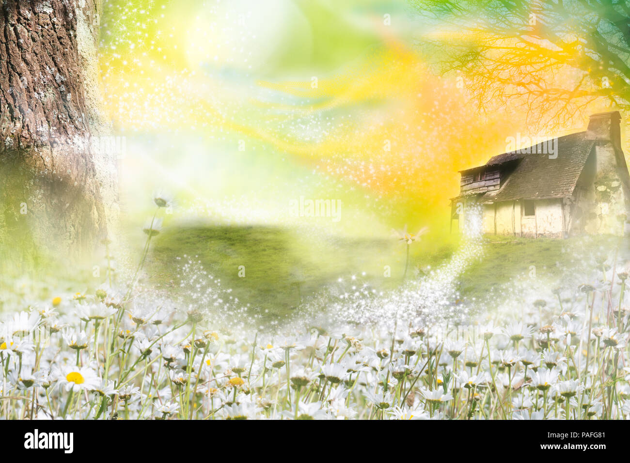 Maison de conte de fées dans monde fantastique magique Banque D'Images