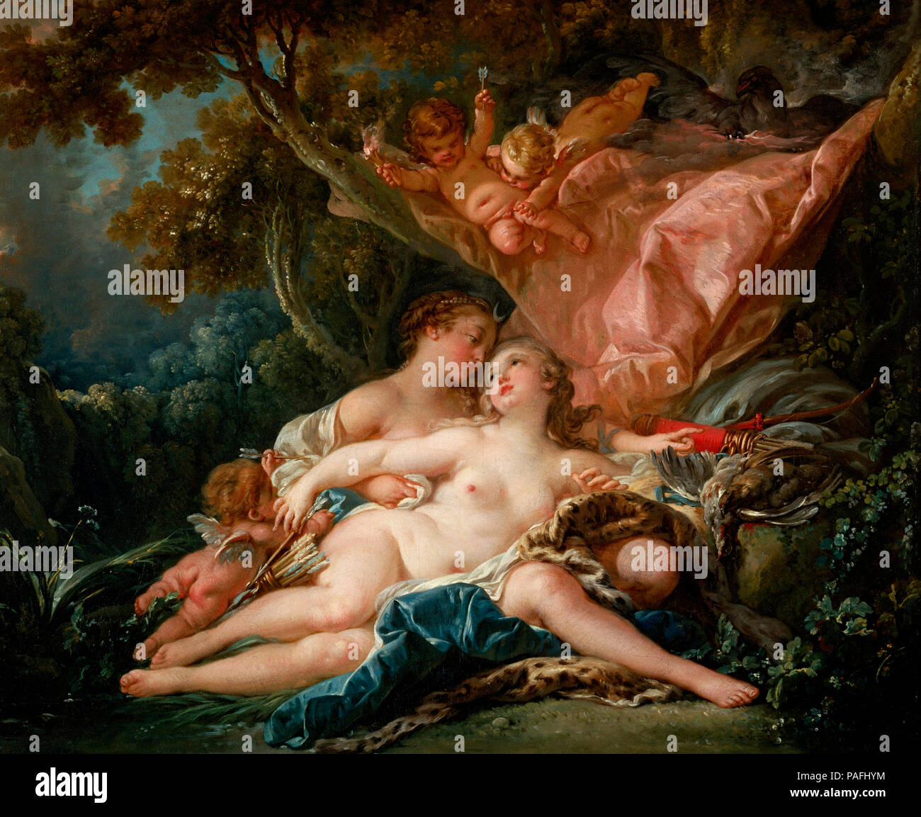 Jupiter dans le couvert de Diana, et la nymphe Callisto - François Boucher, circa 1759 Banque D'Images