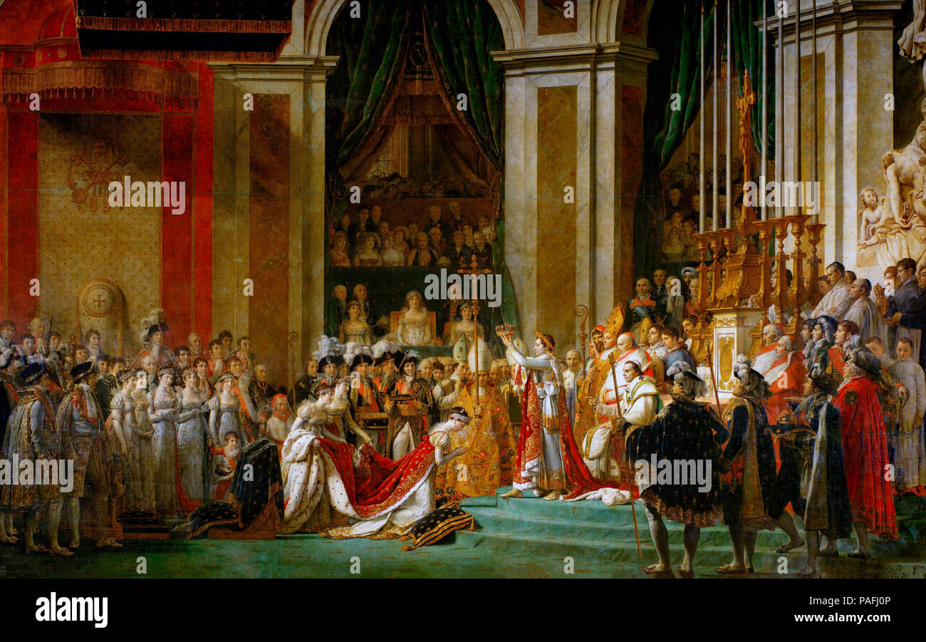 Le Sacre de Napoléon - Josephine s'agenouille devant Napoléon lors de son sacre à Notre-Dame. Derrière lui se trouve le pape Pie VII. Jacques-Louis David, vers 1804 Banque D'Images