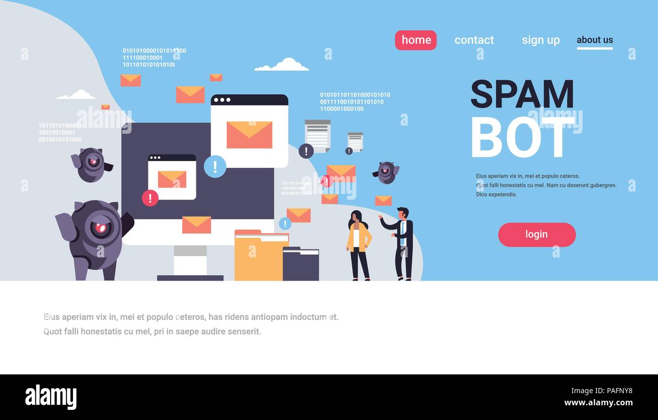 Attaque de spam e-mail spam bot robot spammeur internet application informatique intelligence artificielle concept bannière horizontale copy space Illustration de Vecteur