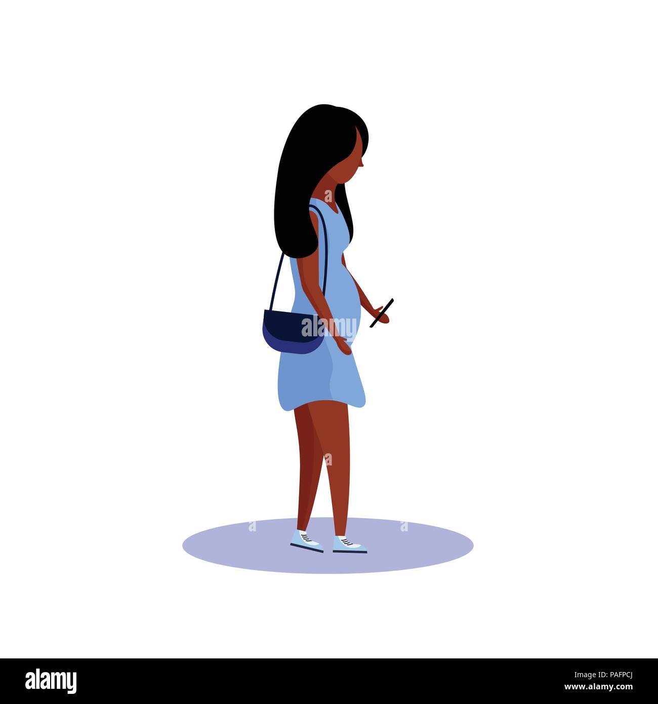 African American Woman isolés à l'aide de personnage féminin smartphone télévision pleine longueur Illustration de Vecteur