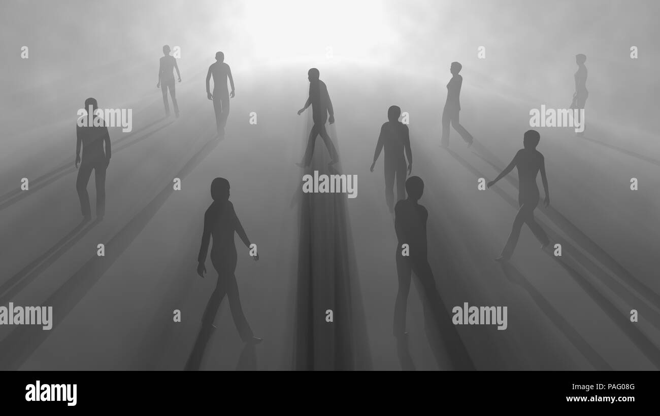 Les personnes floues, les spiritueux la marche dans le brouillard, après vie spectrale la coupe . Le rendu 3D Banque D'Images