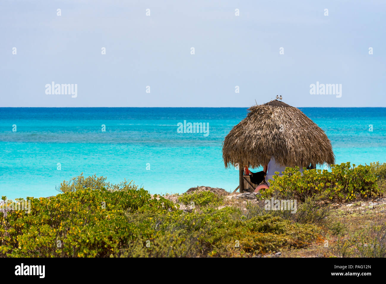 Tour d'observation sur la plage de sable de la plage paradis, sur l'île de Cayo Largo, Cuba. L'espace de copie pour le texte Banque D'Images