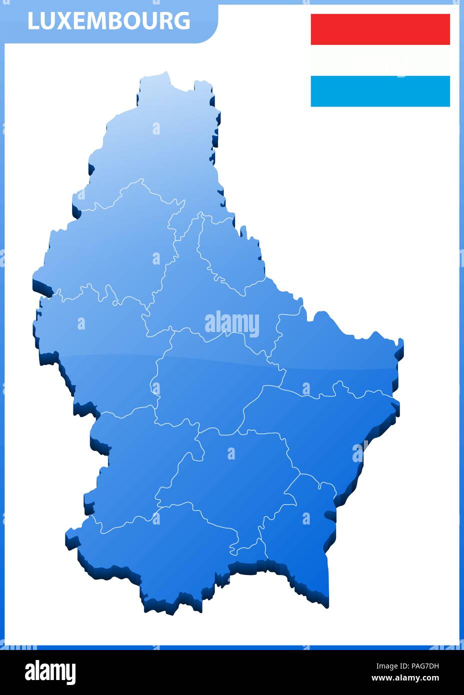 Carte tridimensionnelle très détaillées du Luxembourg avec les régions border Illustration de Vecteur