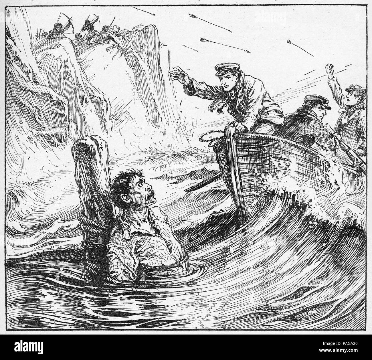 Leur ami de sauvetage de marins d'attaquer les Indiens de Patagonie. De chums, An Illustrated magazine hebdomadaire pour les garçons, 5 février 1916. Banque D'Images