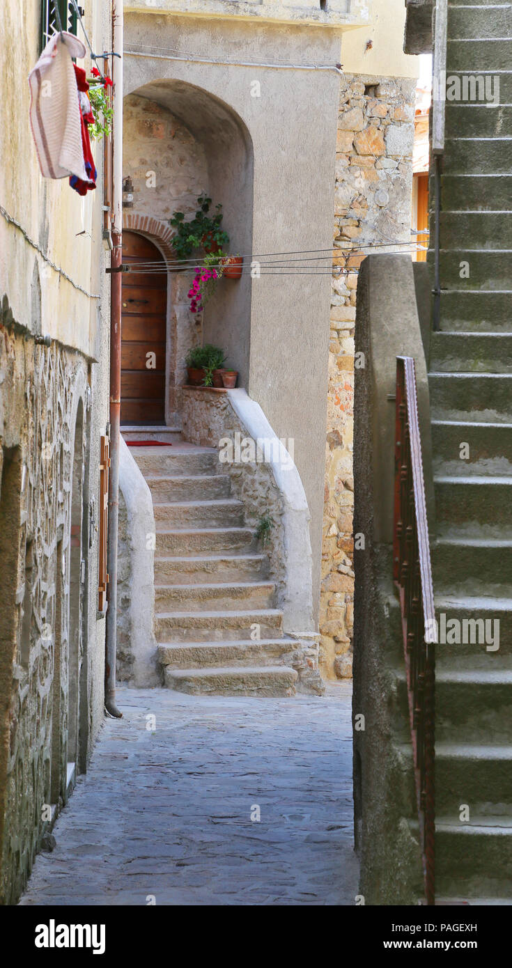 Village ancien "Château" dans l'île de Giglio, archipel Toscane Banque D'Images