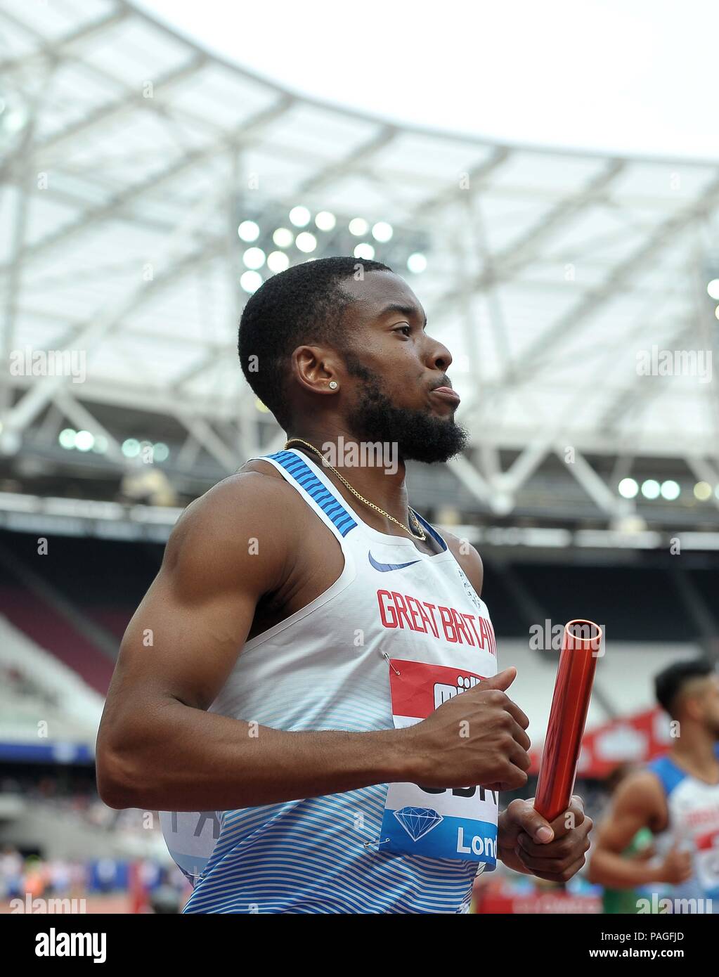 Londres, Royaume-Uni. 22 juillet, 2018. Nethaneel Mitchell-Blake (GBR) dans la mens 4 x 100 m relais. Muller Anniversaire Jeux. Ligue de diamant de l'IAAF. Stade olympique. Queen Elizabeth Olympic Park. Stratford. Londres. UK. 22/07/2018. Credit : Sport en images/Alamy Live News Banque D'Images