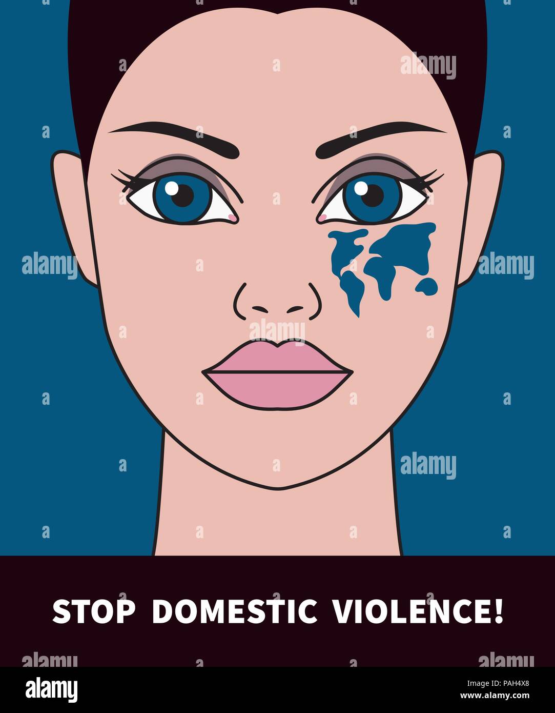 La violence domestique, la femme à oeil noir, bleu en forme d'une carte du monde, pour aider les victimes d'abus, la violence de l'affiche. Vector illustration Illustration de Vecteur