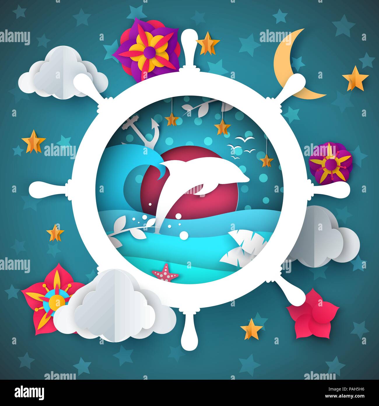 Volant, volant, Dolphin, illustration de la mer. Illustration de Vecteur