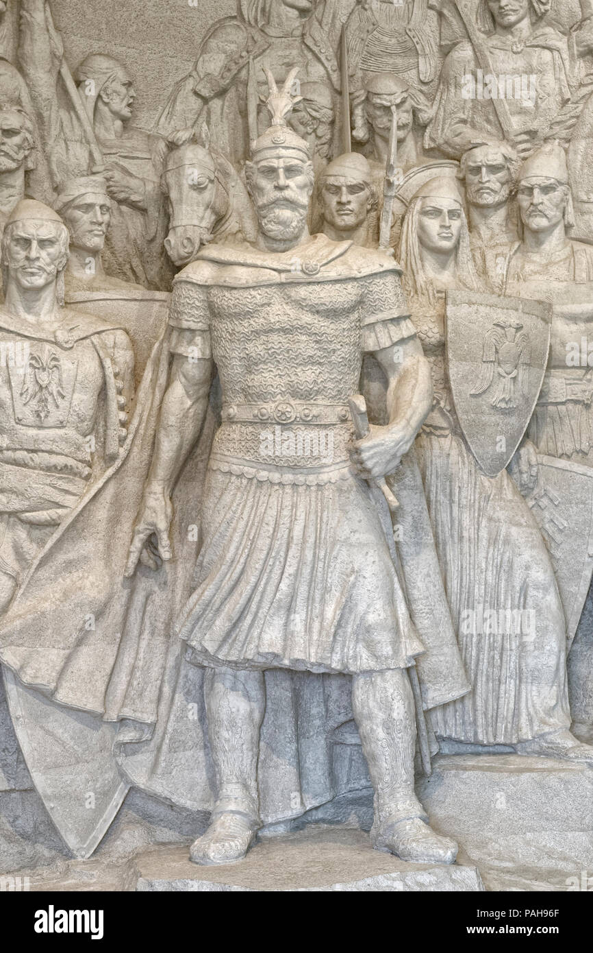 George Castriot Skanderberg statue à l'entrée du musée, château, Saranda, Albanie Saranda Banque D'Images