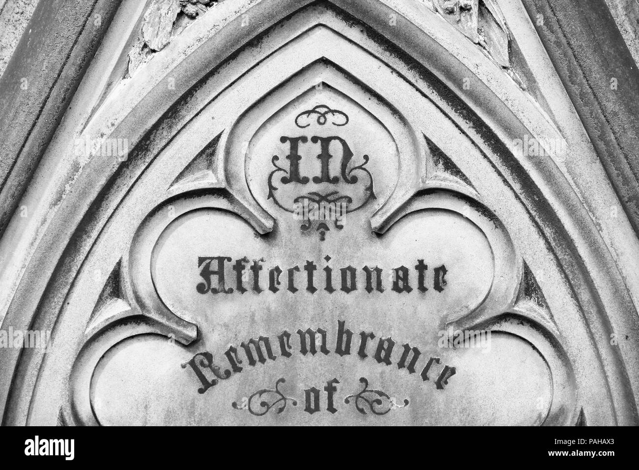 Birmingham Jewellery Quarter. Progressif Warstone Lane cemetery. Old tombstone. West Midlands, Angleterre. Banque D'Images