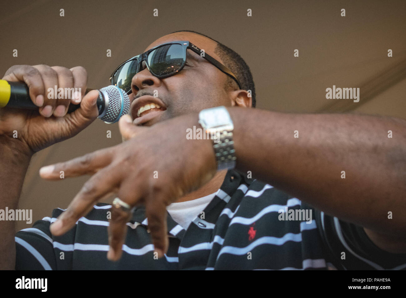 Bruse Wane avec DJ ouvert de l'éther pour la DMEI sur juillet 19,2018 NJ à la CIP Banque D'Images