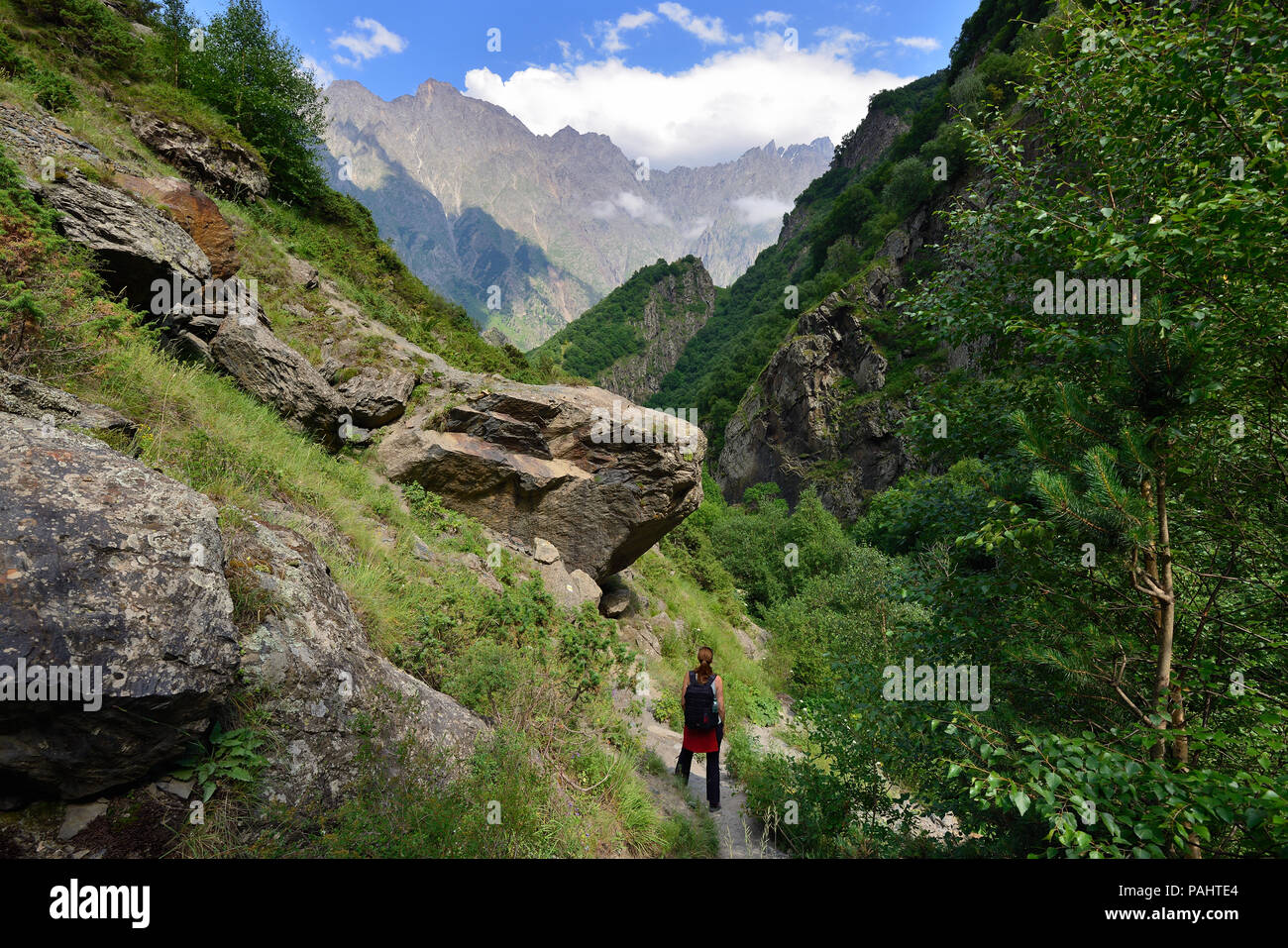 Belle gorge Dariali près de la ville de Kazbegi dans les montagnes du Caucase, Geprgia Banque D'Images