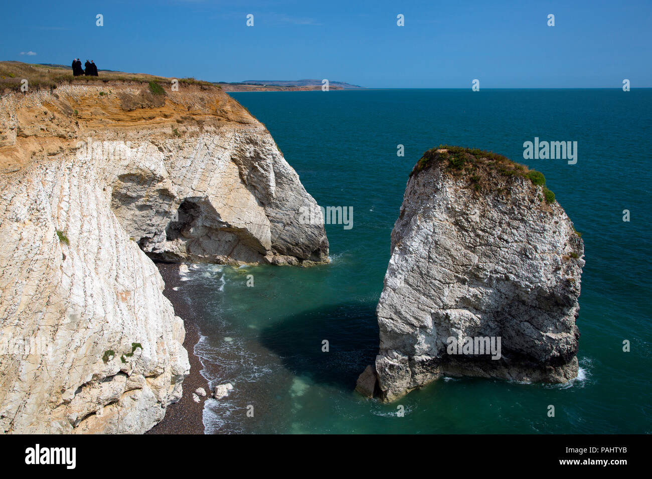 Craie, pile, falaises, Freshwater Bay, île de Wight, Angleterre, Royaume-Uni, géologie, Banque D'Images