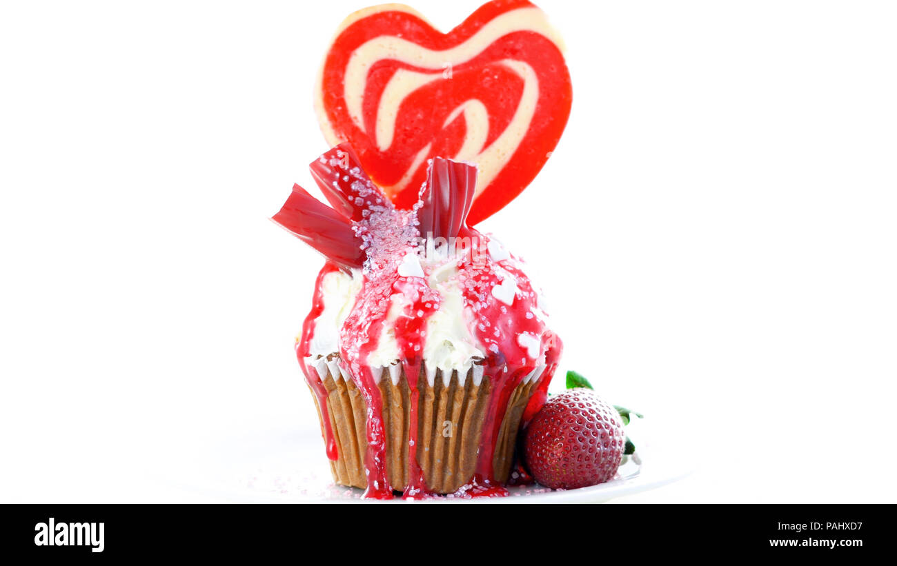 Theme Rouge Et Blanc Nouveaute Colores Decores Avec Des Bonbons Et Petits Gateaux En Forme De Coeur Grand Lollipop Pour La Saint Valentin Fete Des Meres Et Anniversaire Celebrati Photo Stock